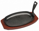 Сковорода чугунная овальная на деревянной подставке, 23*13 см бордовая, P.L. Proff Cuisine